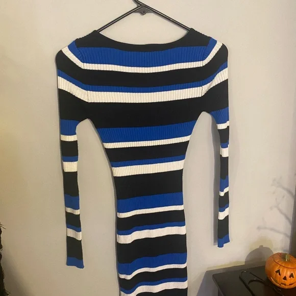 Striped Blue and Black Bodycon Dress - Picture 4 of 4